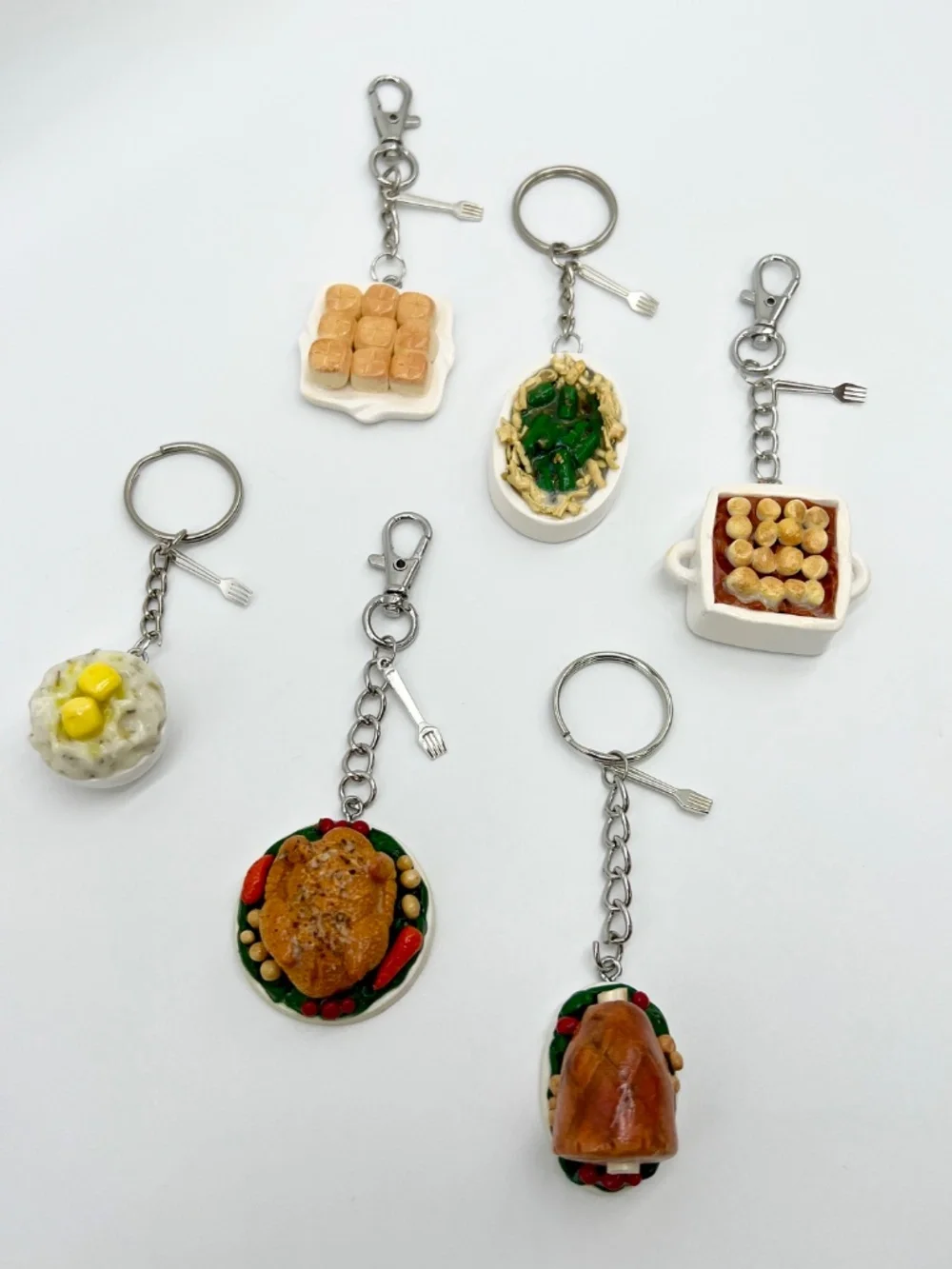Thanksgiving/Christmas Dinner Food Keychain or Bag Clip | Handmade Holiday Food